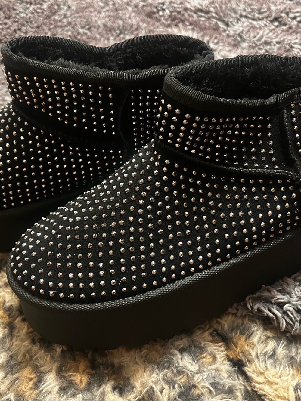 Women's Black Studded Platform Winter Boots